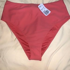 Coral High-Waisted Bathing Suit Bottom